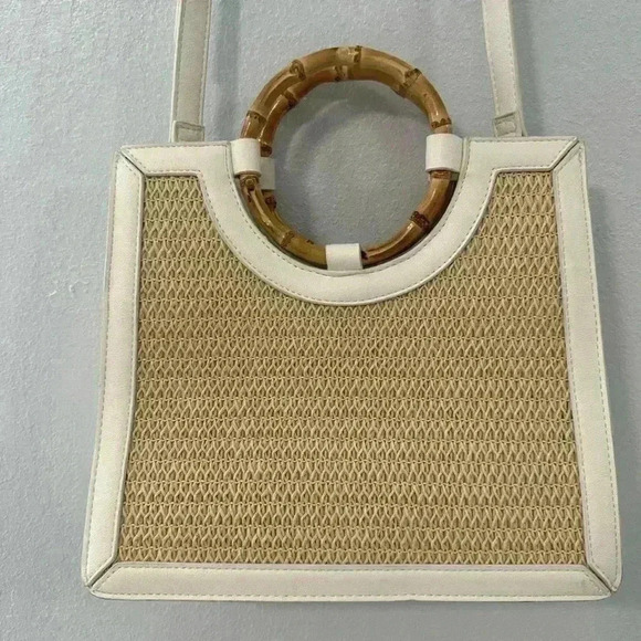 Like dream bamboo handle cross body strap handbag white and beige leather - Picture 2 of 7